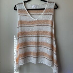Lucca White & Tan Striped V-Neck Knit Tank